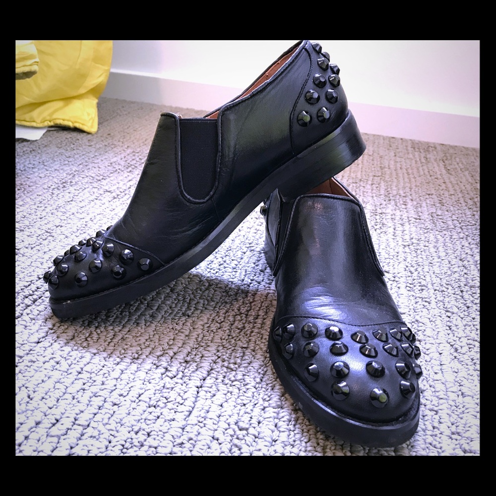Ras black leather slip on studded oxfords